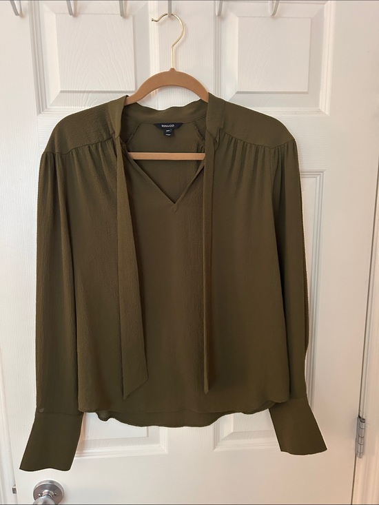 RW&CO. Tops - RW&CO. Olive Green Tie-Neck Long Sleeve Blouse